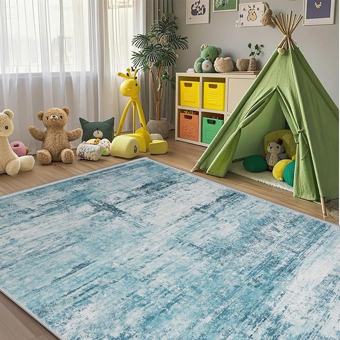 6x8 Area Rugs, Modern Abstract Teal Grey Washable Rug for Living Room, Soft Large Non-Slip Carpet for Bedroom Dining Room Home Office Farmhouse Decor - Teal+Gray