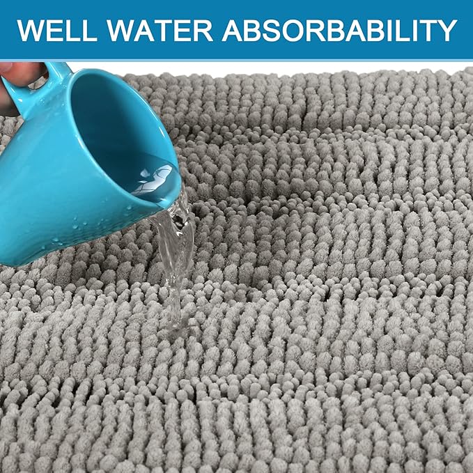H.VERSAILTEX Bathroom Rugs Bath Rug Set 2 Piece Bathroom Contour Rug Toilet Mat Sets Non Slip Contour Bath Rug Ultra Thick Water Absorbent Striped Bath Mats Washable(47" x 17" Plus 20" x 20" U, Dove)