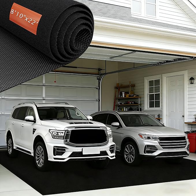 8'10" x 22' Oversized Garage Floor Mat – Oil Absorbent Felt Top with Leak-Proof Rubber Backing, Heavy Duty Floor Protector for Full-Size Trucks, SUVs, RVs & Workshops – Trimmable, Anti-Slip