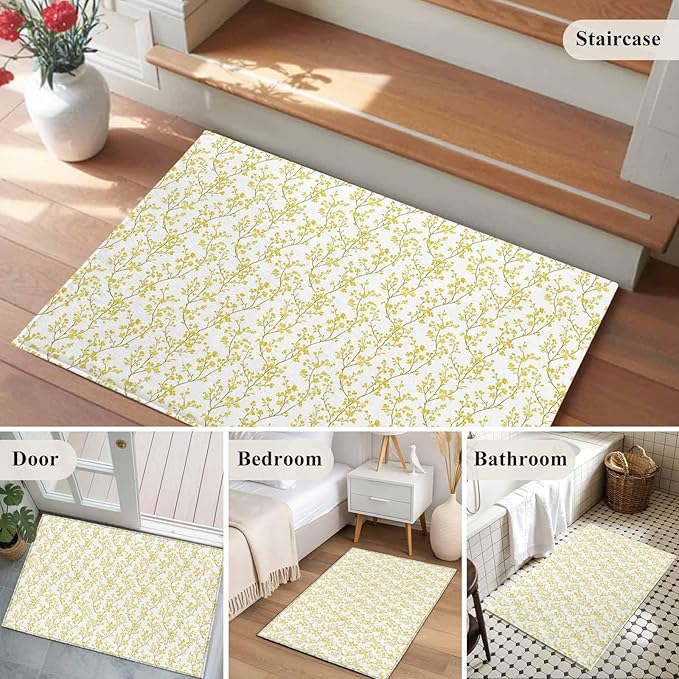 Flowers Entryway Rug 2'x3', Branches Small Area Rug Non-Slip Front Door Mat Washable Floor Carpet for Indoor Entrance Kitchen Bathroom