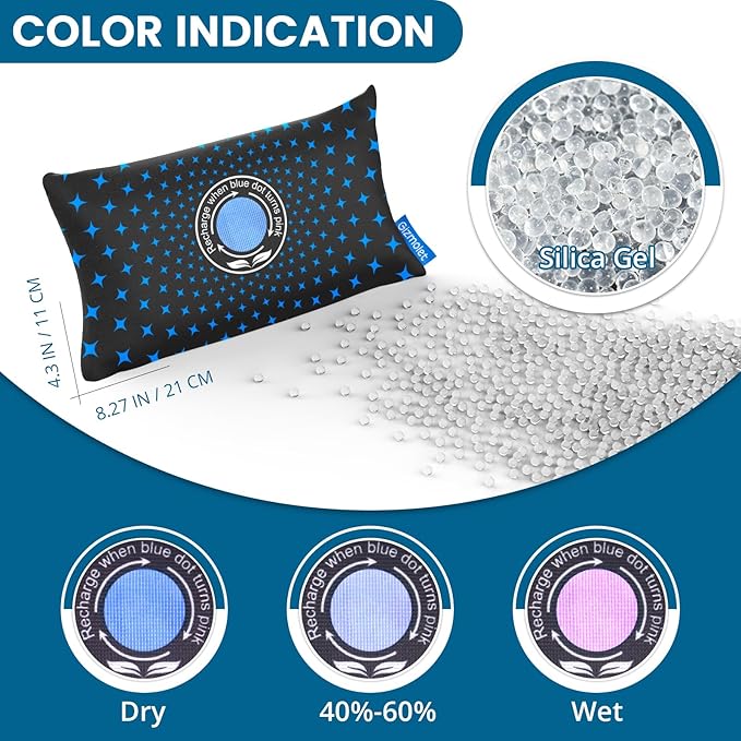 500g × 2 [2.2 lb]Reusable Desiccant Packs for Storage, Color Indicating Silica Gel Desiccant Packets, Fast Reactivated Rechargeable, Moisture Absorbers for Storage Car Closet Gun Safe RV