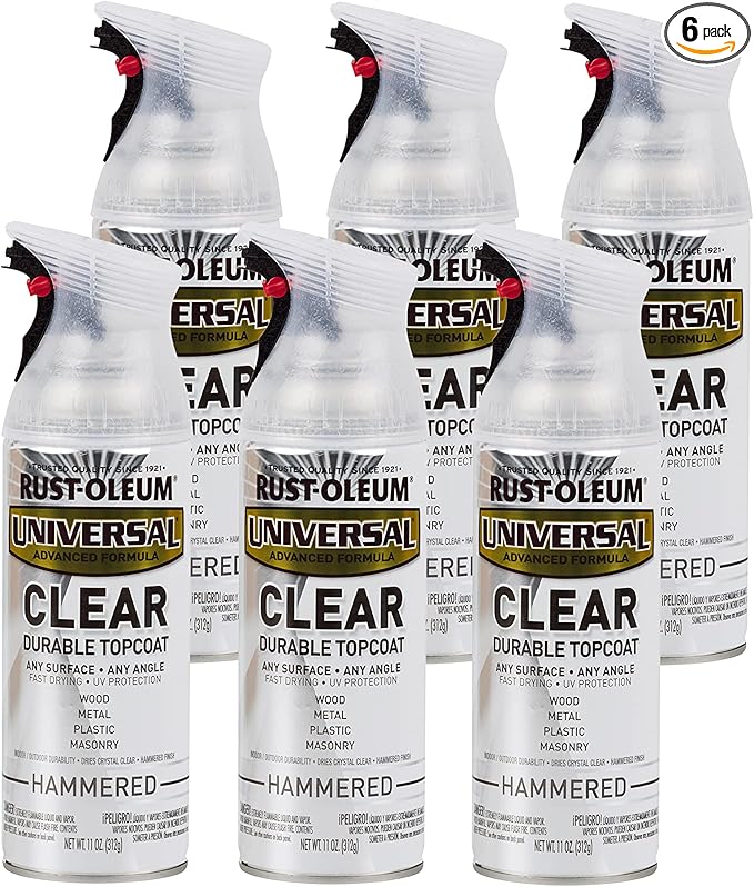 Rust-Oleum 302153-6PK Universal All Surface Clear Topcoat Spray, 11 oz, Hammered Clear, 6 Pack
