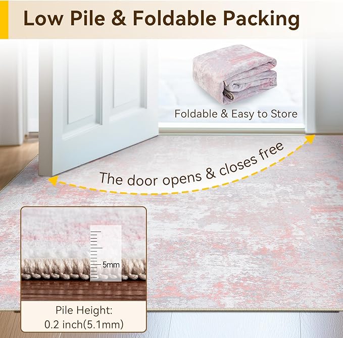 RELEANY Washable Area Rugs 8ft Non-Slip Modern Abstract Soft for Living Room Entryway Bedroom Nursery, Print Pattern, Grey Pink