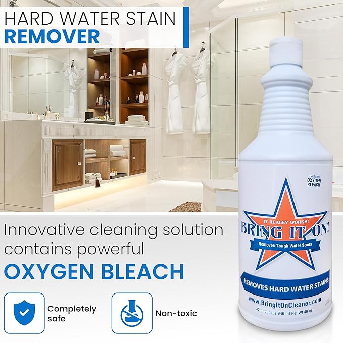 Bring It On Cleaner Hard Water Spot Remover 32 Ounce Bottle 1 Case | 12 Bottles of Product | Shower Door Cleaner