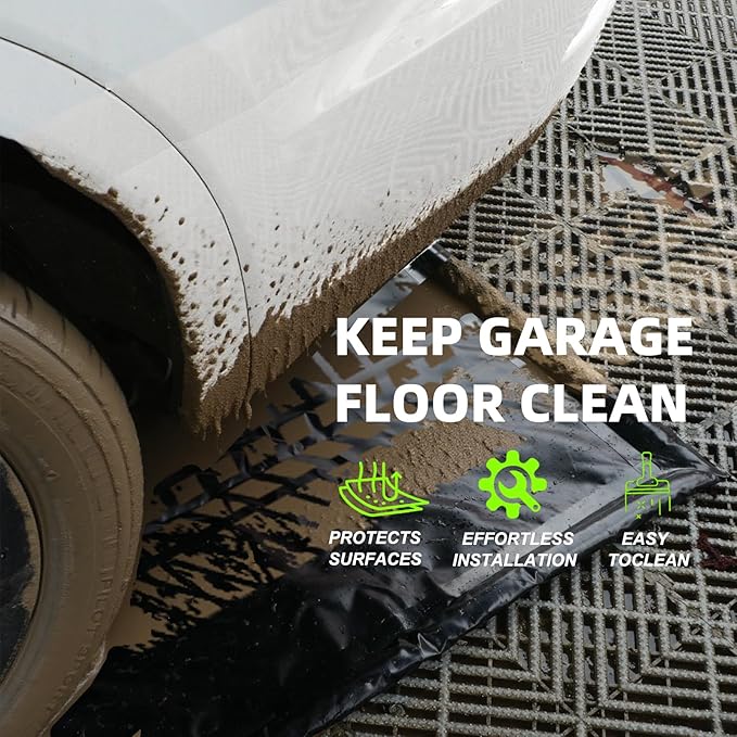8'6" x 20' Garage Floor Containment Mat, Heavy Duty Oil Drip & Mud Protector, Easy-to-Clean Waterproof Car Mat for Spring Cleaning, Durable PVC Garage Floor Sealer Alternative for SUVs