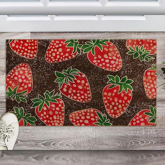 Strawberry Summer Doormats, Floral Front Door Decorations, Floral Doormats, Summer Decorations, Housewarming Gifts, New Home Gifts Home Kitchen Entrance Low Pile Non-Slip Door Mat 30x18in