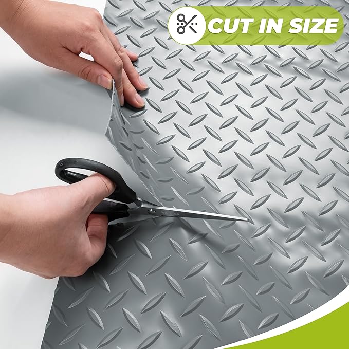 7'4"x 20' Garage Floor Mat, Thickened Garage Mats Flooring Roll for Under Car, Non Slip Diamond Plate PVC Floor Protector Mat for Garage, Warehouse, Gyms, Trailer