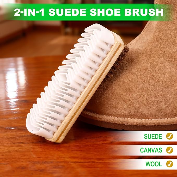 2pcs 2-in-1 Suede Shoe Brushes with Eraser, Wooden Handle Suede & Nubuck Cleaning Brush for Shoes Bags Jackets