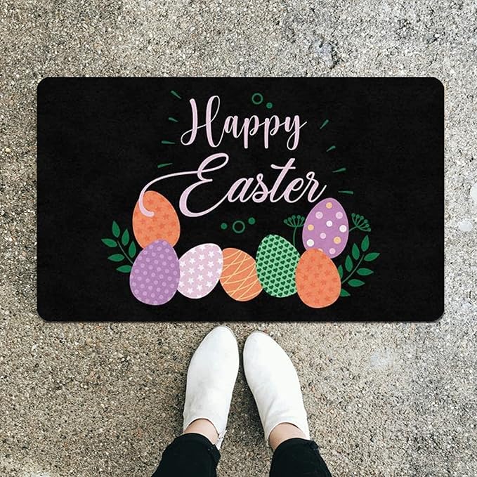 Welcome Mats for Front Door Entry Happy Easter Egg Spring Easter Doormat Non Slip Mat Greeting Front Porch Rugs Door Mats Entrance Patio Carpet Decor 16x24 inch
