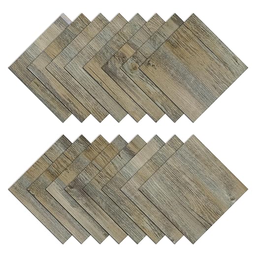Wallercity Grey/Brown Peel and Stick Wood Floor Tile Waterproof Textured Wood Flooring Tiles 12" x 12" Self Adhesive Laminate Vinyl Sheet Flooring for Bedroom Bathroom RV Stick on Floor Tiles 16PCS