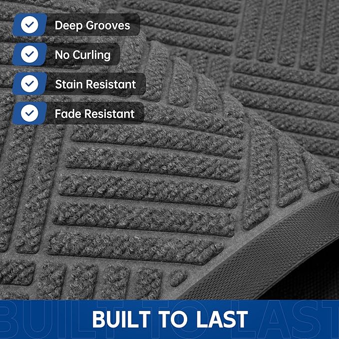Durable Indoor Outdoor Door Mat, 4' x 2' Heavy Duty Front Door Mat for Entryway, Non-Slip Backing, Stain and Fade Resistant, Absorbent Commercial Floor Mat for High Traffic Area, Gray-Diamond