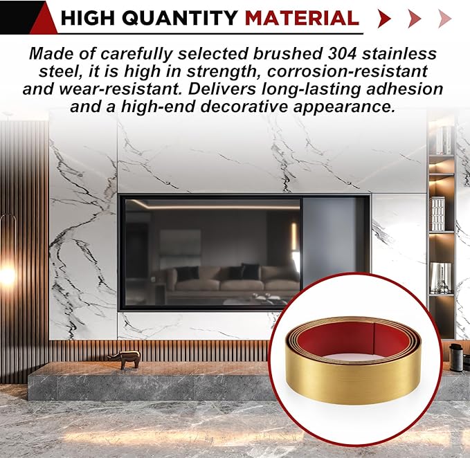1 Pack 4 x 240 Inch Stainless Steel Kick Plate for Protection Decoration DIY Self Adhesive Metal Kick Plates for Interior or Exterior Wall Kitchen Cupboard Dishwasher(Gold)