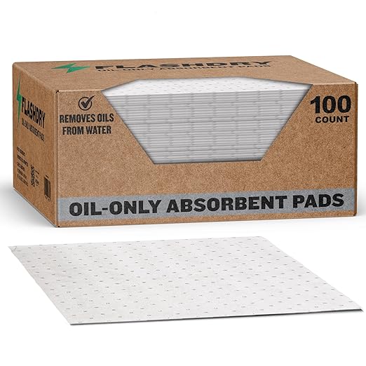 FlashDry Oil Absorbent Pads, Fast-Absorbing Oil-Based Fluid Pads for Garage, Shop, Driveway, Automotive & Marine Use, Tear-Resistant Oil Absorbing Sheets, 17.5" x 13.5", 100-Count Dispenser Box
