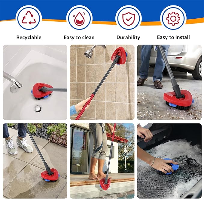 Scrub Brush Head for RinseClean 2-Tank System, Hard Bristle Spin Mop Scrub Brush Attachment for Bathroom, Kitchen, Tile & Floor Cleaning, 1 Pack