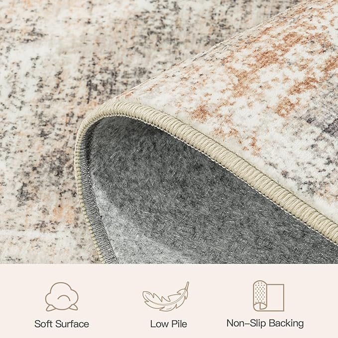 Lofus 2 x10 Area Rug for Hallways, Gold Abstract Washable Runner Rugs with Non Slip Rubber Backing, Low Pile Soft Carpet Runner for Kitchen Bathroom Bedroom Laundry