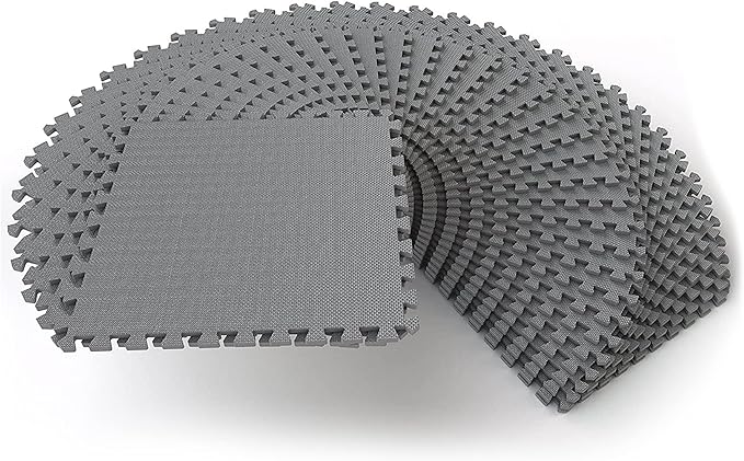 BalanceFrom Puzzle Exercise Mat 1/2' Thick, EVA Interlocking Foam Floor Tiles for Home Gym, Mat for Home Workout Equipment, Floor Padding for Kids, Gray, 24 in x 24 in x 1/2 in, 144 Sq Ft - 36 Tiles