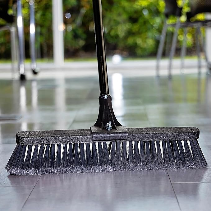 18-inch Heavy-Duty Push-Broom with Steel Handle, Multi-Sided Industrial Broom, Used to Clean dust, Sand, Leaves and Water on Concrete, Asphalt, Garage, Driveway, Yard and Deck.