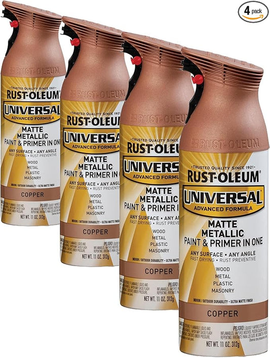 Rust-Oleum 365352 Universal All Surface Metallic Spray Paint, 11 oz, Matte Copper (Pack of 4)