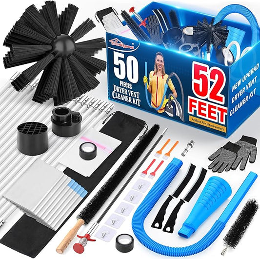 Sealegend 47-Piece 52-Feet Dryer Vent Cleaner Kit, Dryer Cleaning Tools, Omnidirectional Dryer Lint Vacuum Attachment, Dryer Vent Brush, Universal Vacuum & Dryer Adapters (Blue)