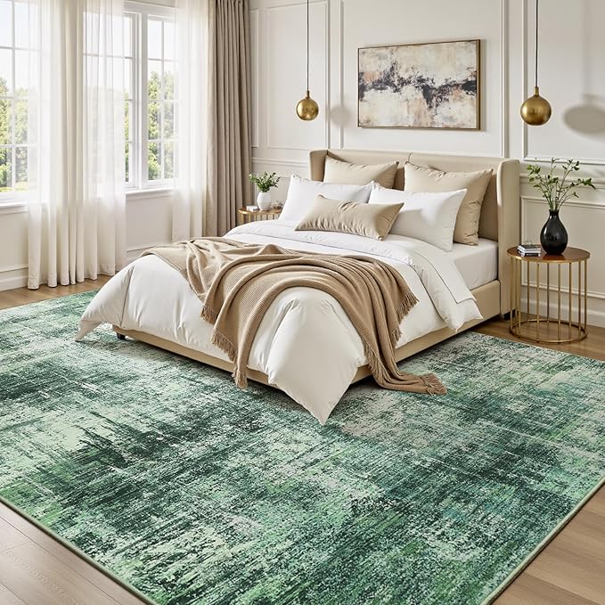 Lofus 8x10 Area Rug for Living Room, Green Abstract Rugs with Non-Slip Backing, Neutral Modern Washable Carpet for Bedroom Dining Room Home Office Nursery Indoor