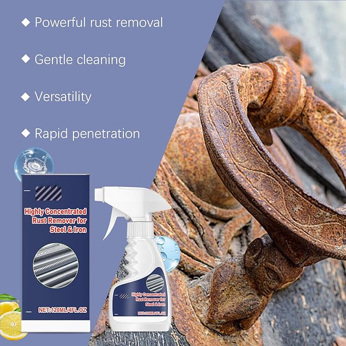 Highly Concentrated Steel Rust Remover,Highly Concentrated Rust Remover For Steel & Iron,Powerful And Fast Cleaning Spray Of Heavy-Duty Metal,Steels Bars,Cast Iron,Screws And Bolts (2)