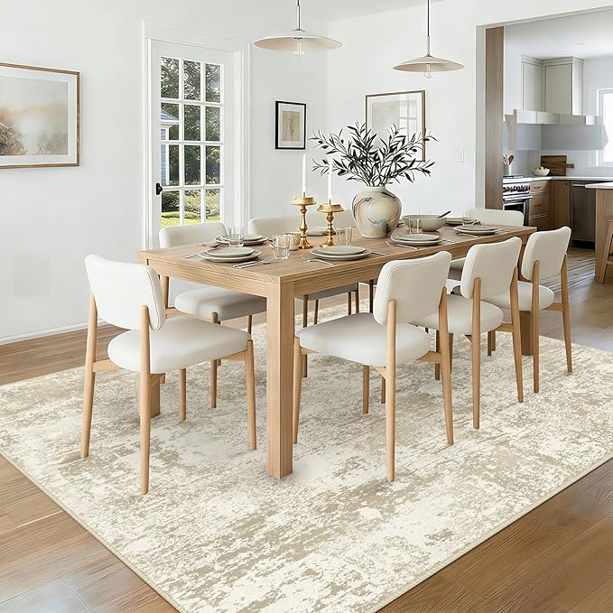 RELEANY Washable Area Rugs 6'x9' Non-Slip Modern Abstract Soft for Living Room Entryway Bedroom Nursery, Print Pattern, Beige Cream Brown
