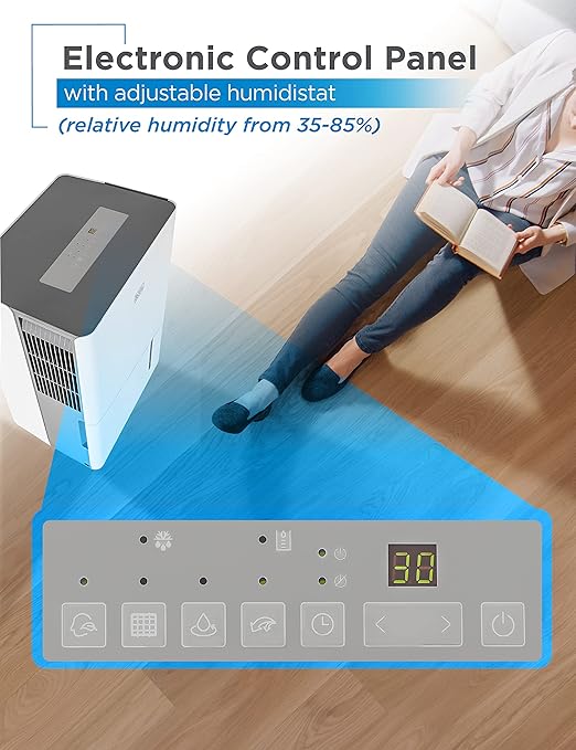 BLACK+DECKER 22-Pint Portable Dehumidifier, Dehumidifier for Home up to 1500 Sq. Ft. Coverage, For Basement and Medium to Large Spaces, Removable Bucket and Drain Hose Included, BD22MWSA, White