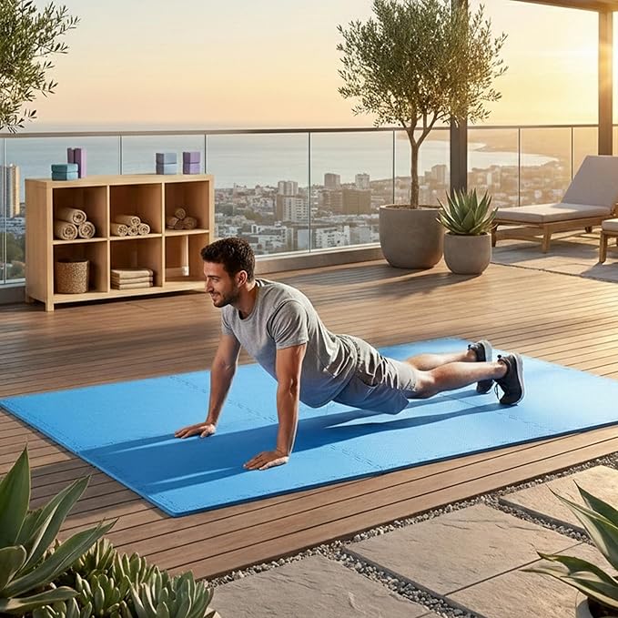 BalanceFrom Puzzle Exercise Mat with EVA Foam Interlocking Tiles for MMA, Exercise, Gymnastics and Home Gym Protective Flooring, 1/2" Thick, 24 Square Feet, Blue