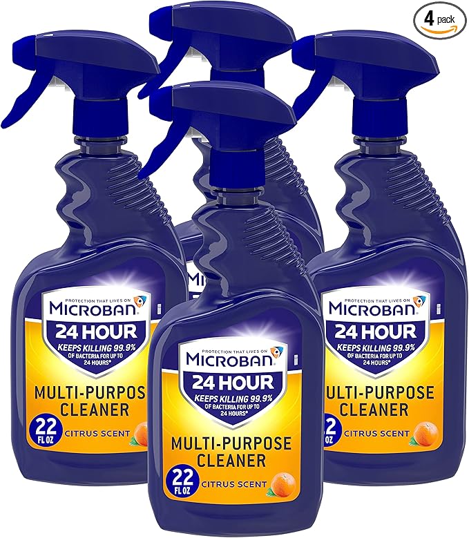 MICROBAN Disinfectant Spray, 24 Hour Sanitizing and Antibacterial Spray, All Purpose Cleaner, Citrus Scent, 4 Count, 22 fl oz Each