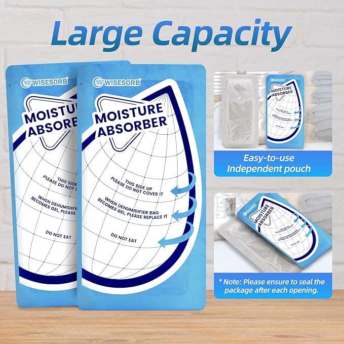Wisesorb 25 Gram Moisture Absorbers, 30 Packs Dehumidifier Bags for Bathrooms, Basements, Rvs, Paper Packing Premium White Granule Humidity Packets Perfect for Closet