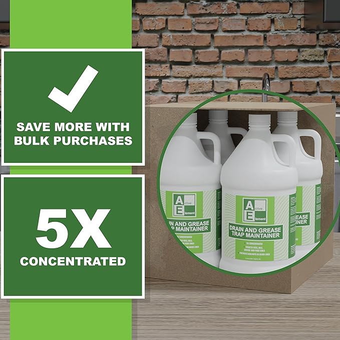 Drain and Grease Trap Maintainer- 4 Gallon (Contains 512 Treatments) - Biological Formula - Breaks Down Fats Oils and Grease - Grease Traps, Drain, Septic Systems, Sewers- Deodorizer