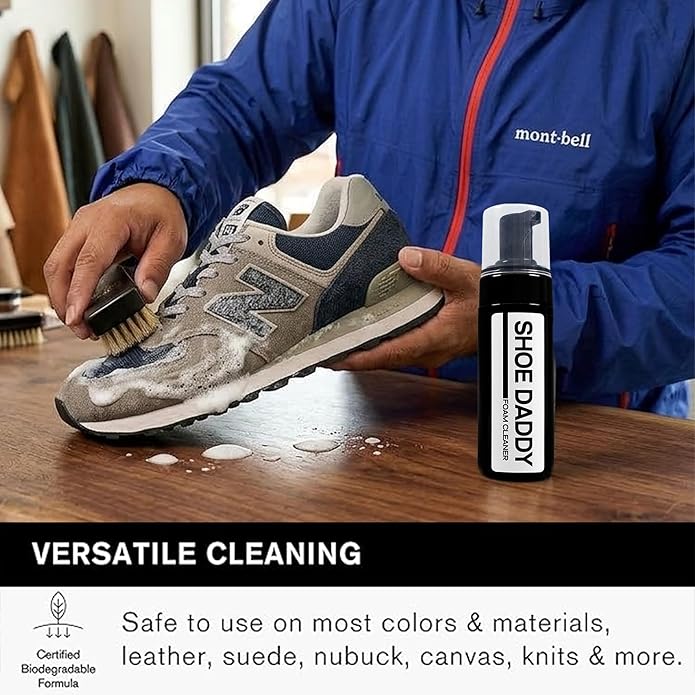 Shoe Cleaning Kit – Premium Foam Shoe Cleaner with Soft & Stiff Bristle Brushes and Microfiber Towel – Shoe Cleaner for Sneakers, Tennis, Gym, White Shoes, Leather, Mesh, Knit, Canvas & Nubuck, PU
