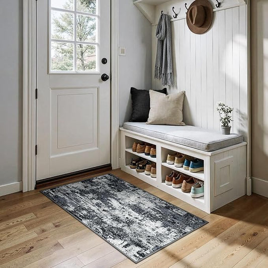 RELEANY Washable Area Rugs 2'x4' Non-Slip Modern Abstract Soft for Living Room Entryway Bedroom Nursery, Print Pattern, Black Navy Blue Gray