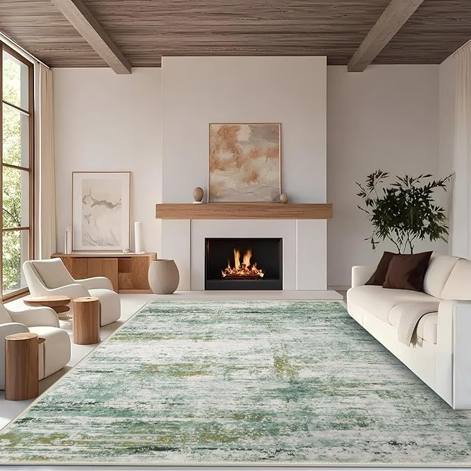 6x9 Abstract Area Rugs for Living Room, Modern Washable Indoor Rug for Bedroom, Thin Soft Large Non-Slip Carpet for Dining Room Home Office Farmhouse Decor - Abstract Army Green
