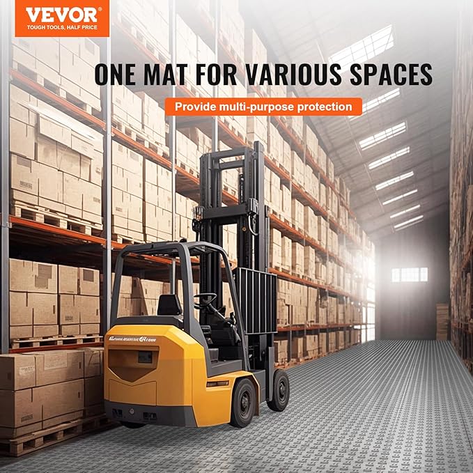VEVOR Garage Floor Tiles 12 x 12 x 0.53 inch, Interlocking Design Ease of Installation Double-Sided Texture Non-Slip Sturdiness, for Garages, Basements, Repair Shops, Silver, 25 Pack