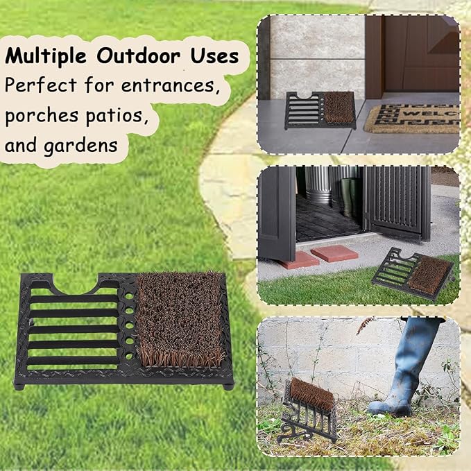 Cast Iron Boot Brush Scraper Outdoor, Black Heavy Duty Boot Scrubber Brush with Angled Design, Outdoor Shoe Scrapers with Brushes, All Weather Boot Scraper for Home Porch Entryway Garden Farmhouse