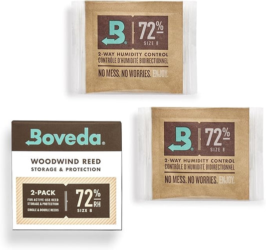 Boveda 72% Two-Way Humidity Control Packs for Woodwind Reeds – Size 8 – 2 Pack – Moisture Absorbers – Protects Against Drying & Splitting – Individually Wrapped Reed Humidifiers for Day-to-Day Storage