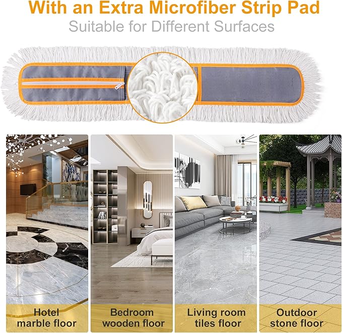 CLEANHOME 36" Commercial Dust Mops for Floor Cleaning Heavy Duty Floor Duster Mop with Long Handle Hotel Gym Household Cleaning Supplies for Hardwood, Tiles, Marble Floors (Grey)