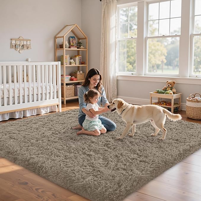 6x9 Area Rug for Living Room:Ultra Soft Fluffy Shag Grey Camel Rugs,Large Fuzzy Plush Indoor Non Slip Carpet Washable Rug for Bedroom Kids Nursery Office Dorm Modern Decor(Grey Camel 6'x9')