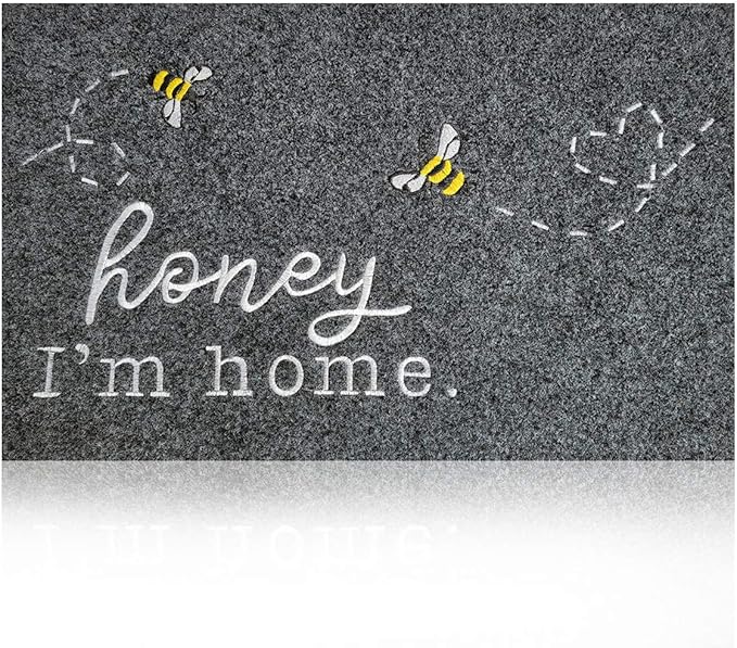 Front Door Mat, Bee Grey Welcome Mats Outdoor Indoor, Stain and Fade Resistant, Non-Slip Backing Entry Mat Low Profile Doormat for Entryway, 36×24 Large