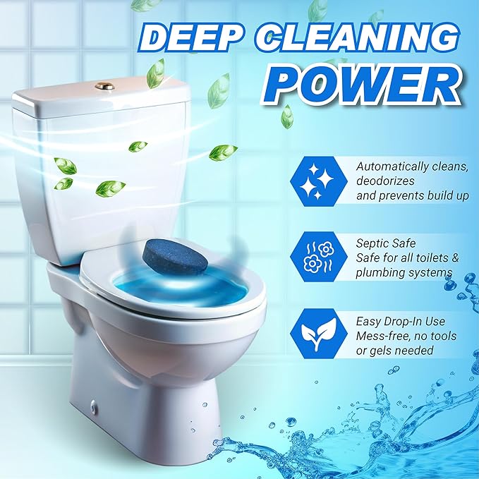Shinefy Automatic Toilet Bowl Cleaner Tablets – 40 Tabs - Blue Gel Toilet Tank Cleaner, Hard Water Ring Remover, Septic-Safe Heavy-Duty Stain & Smell Eliminator, Toilet Cleaning & Deodorizer