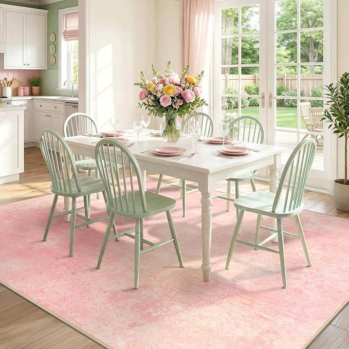 RELEANY Washable Area Rugs 5'x7' Non-Slip Modern Abstract Soft for Living Room Entryway Bedroom Nursery, Print Pattern, Light Pink