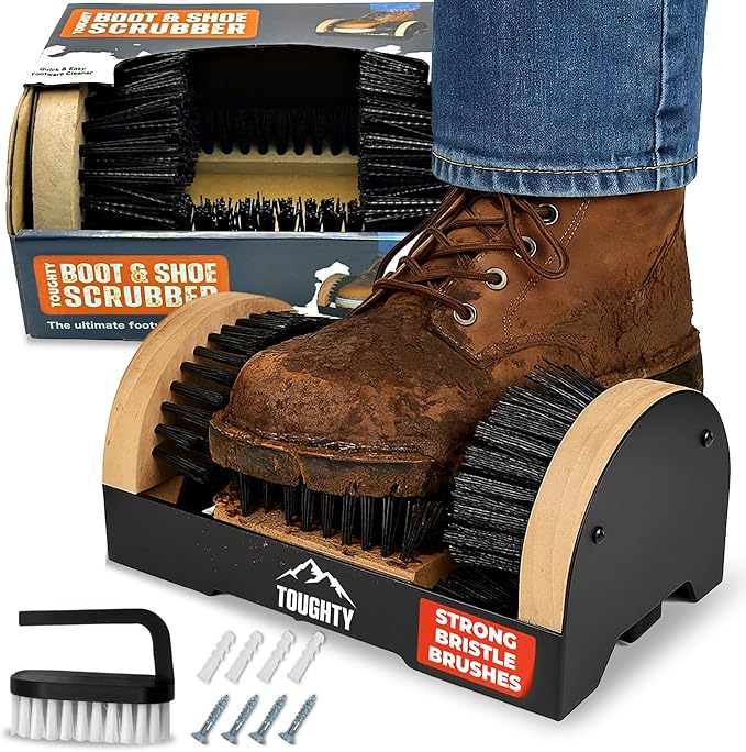 Toughty Boot Scrubber - Heavy-Duty All-Weather Shoe Cleaner with Scraper Brushes - Mountable Indoor & Outdoor Dirt Remover for Entryway & Worksites - Rugged Boot Cleaning Tool for Men & Women