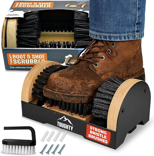 Toughty Boot Scrubber - Heavy-Duty All-Weather Shoe Cleaner with Scraper Brushes - Mountable Indoor & Outdoor Dirt Remover for Entryway & Worksites - Rugged Boot Cleaning Tool for Men & Women