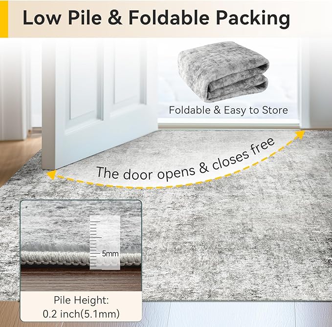 RELEANY Washable Area Rugs 6'x9' Non-Slip Modern Abstract Soft for Living Room Entryway Bedroom Nursery, Print Pattern, Gray White Grey