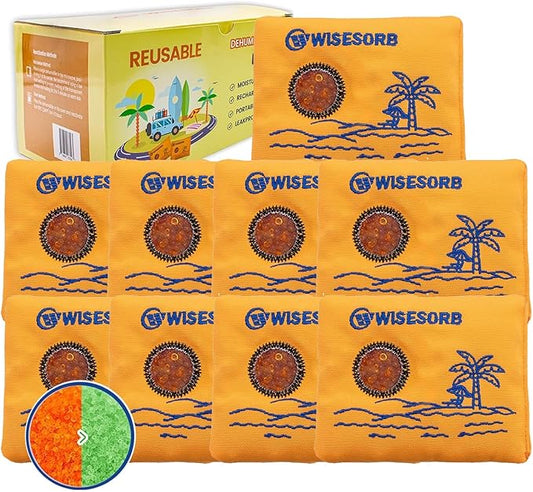 Wisesorb 100gx80pcs Rechargeable Desiccant Packs for Storage, Color Indicating Silica Gel Packets Moisture Absorbers with Visible Window, Reusable Dehumidifier Bags for Gun Safe Closet Basement Car