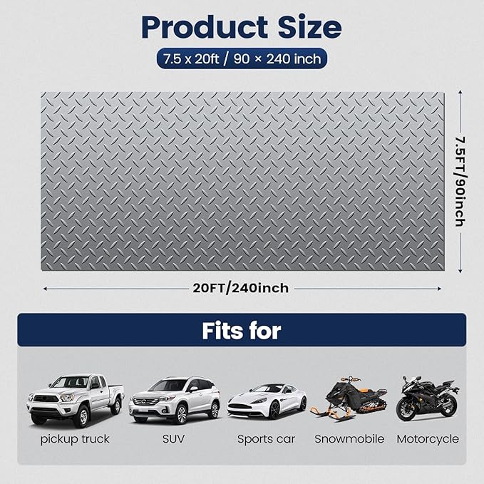 KRAOK Containment Mat, Garage Floor Mat 7.5x20ft, Stops Winter Salt Damage & Mess, 2mm Thickest PVC, Heavy Duty Waterproof Shield for Concrete, Easy Clean Cover for Trucks, and Multi-Car Use - Gray