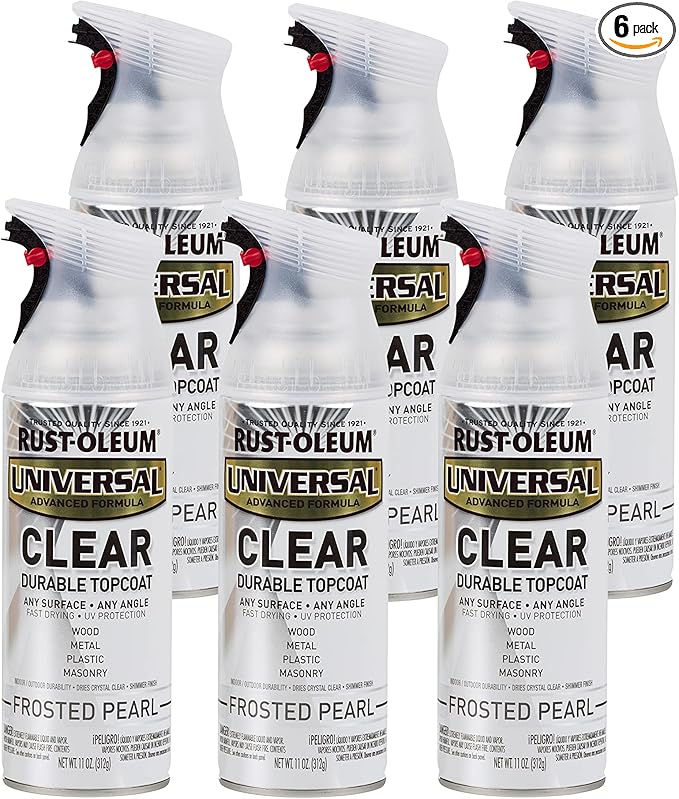 Rust-Oleum 302155-6PK Universal All Surface Clear Topcoat Spray, 11 oz, Frosted Pearl Clear, 6 Pack