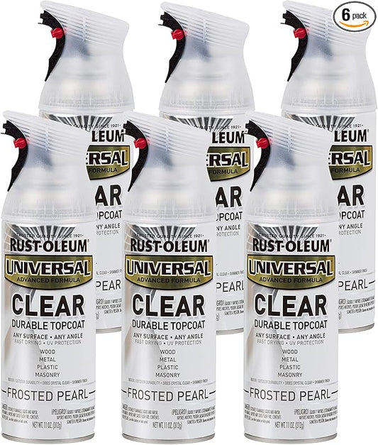 Rust-Oleum 302155-6PK Universal All Surface Clear Topcoat Spray, 11 oz, Frosted Pearl Clear, 6 Pack