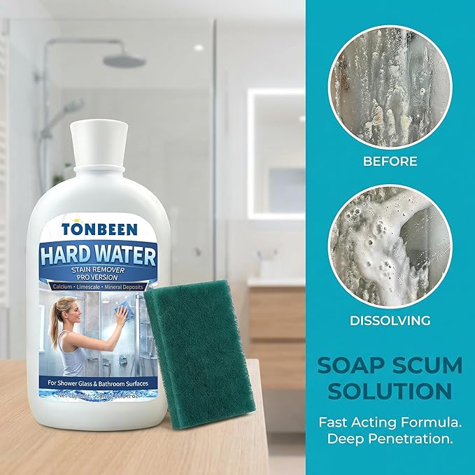 Hard Water Stain Remover for Stubborn Hard Water Buildup – Calcium & Limescale Cleaner for Shower Doors, Bathroom Glass & Tiles, 500 ml